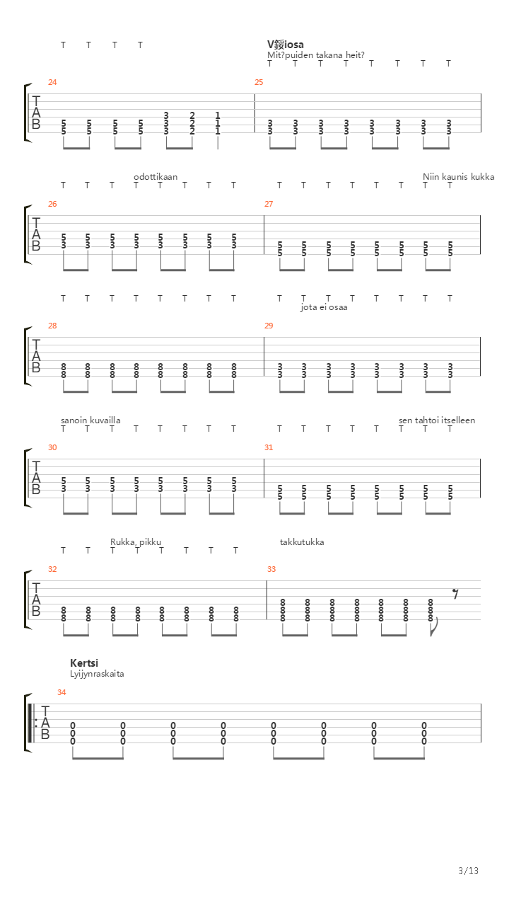 Satu Peikoista吉他谱