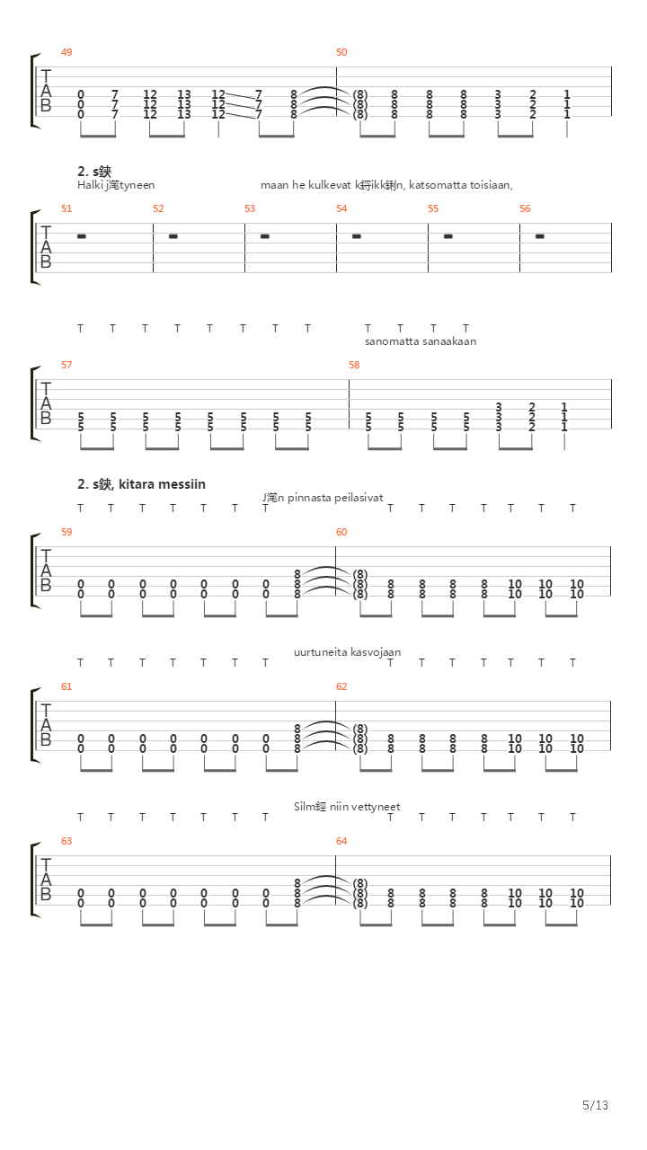 Satu Peikoista吉他谱