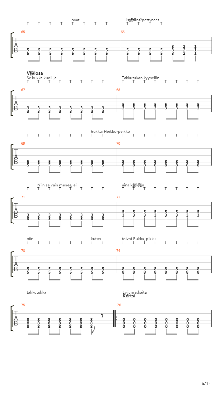 Satu Peikoista吉他谱