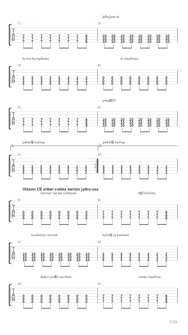 Satu Peikoista吉他谱