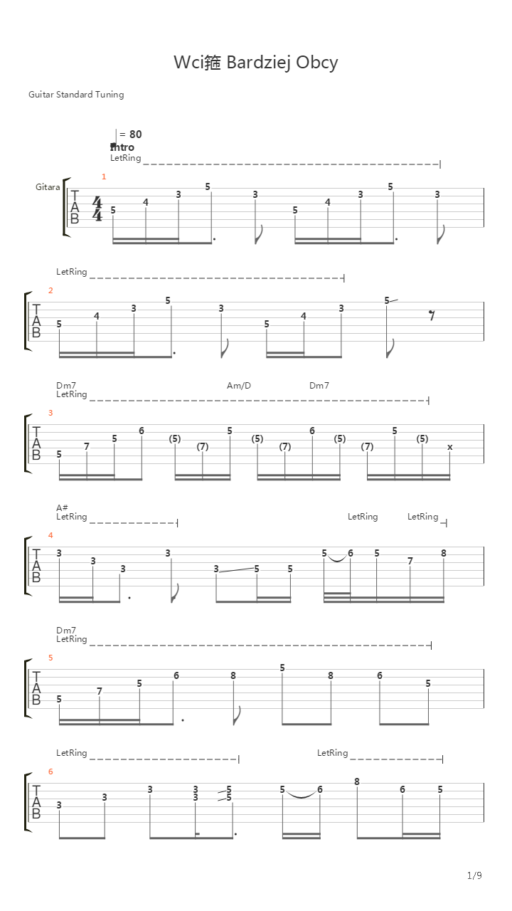 Wciaz Bardziej Obcy吉他谱