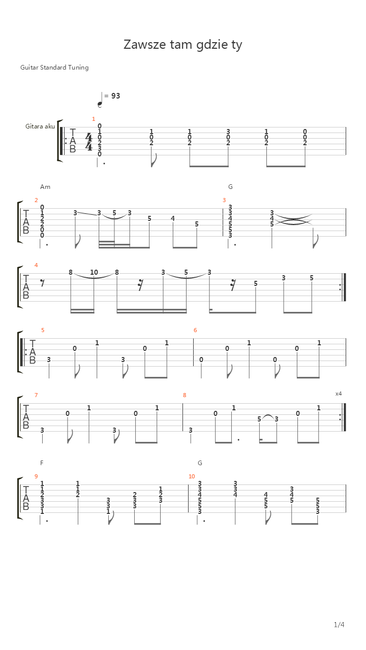 Zawsze Tam Gdzie Ty (ver 2)吉他谱