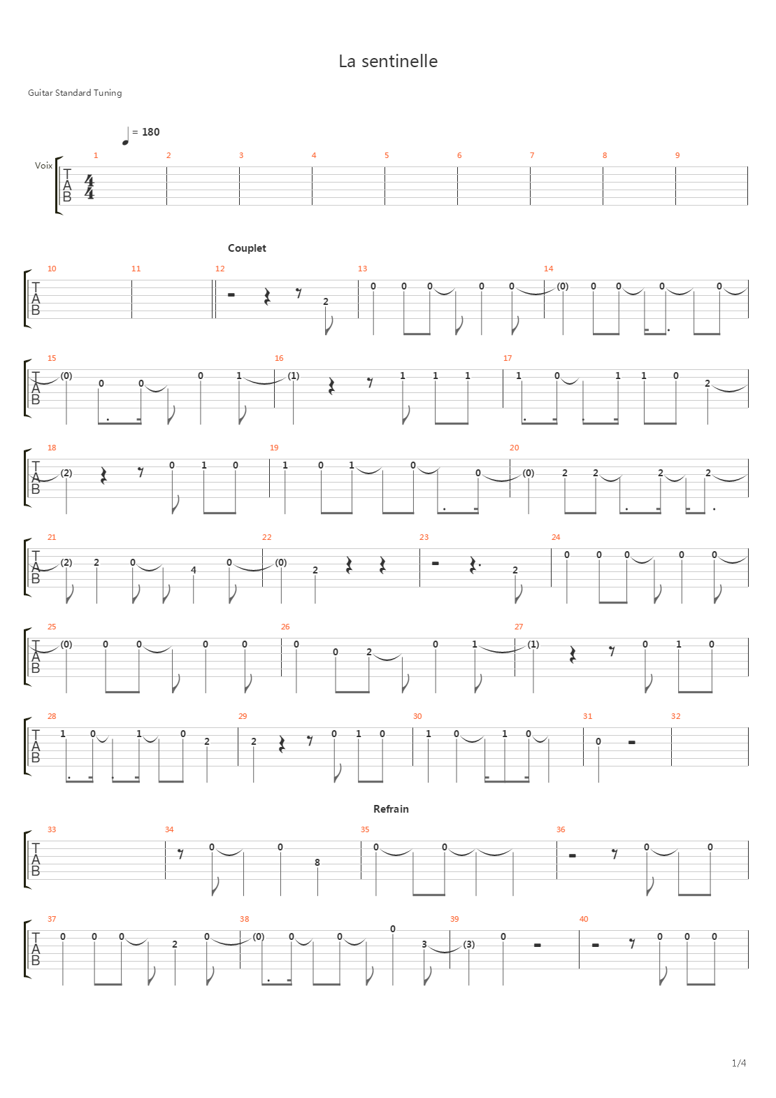 La Sentinelle吉他谱