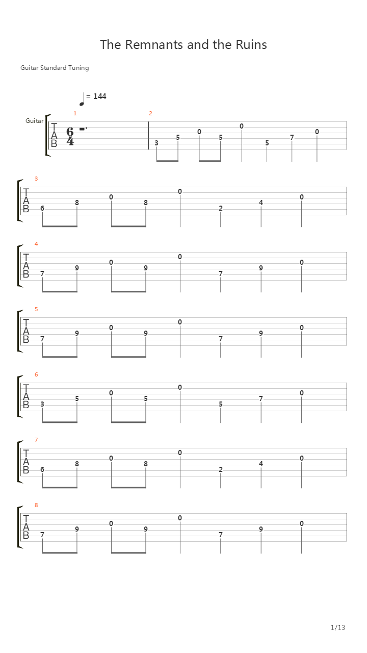 The Remnants And The Ruins吉他谱