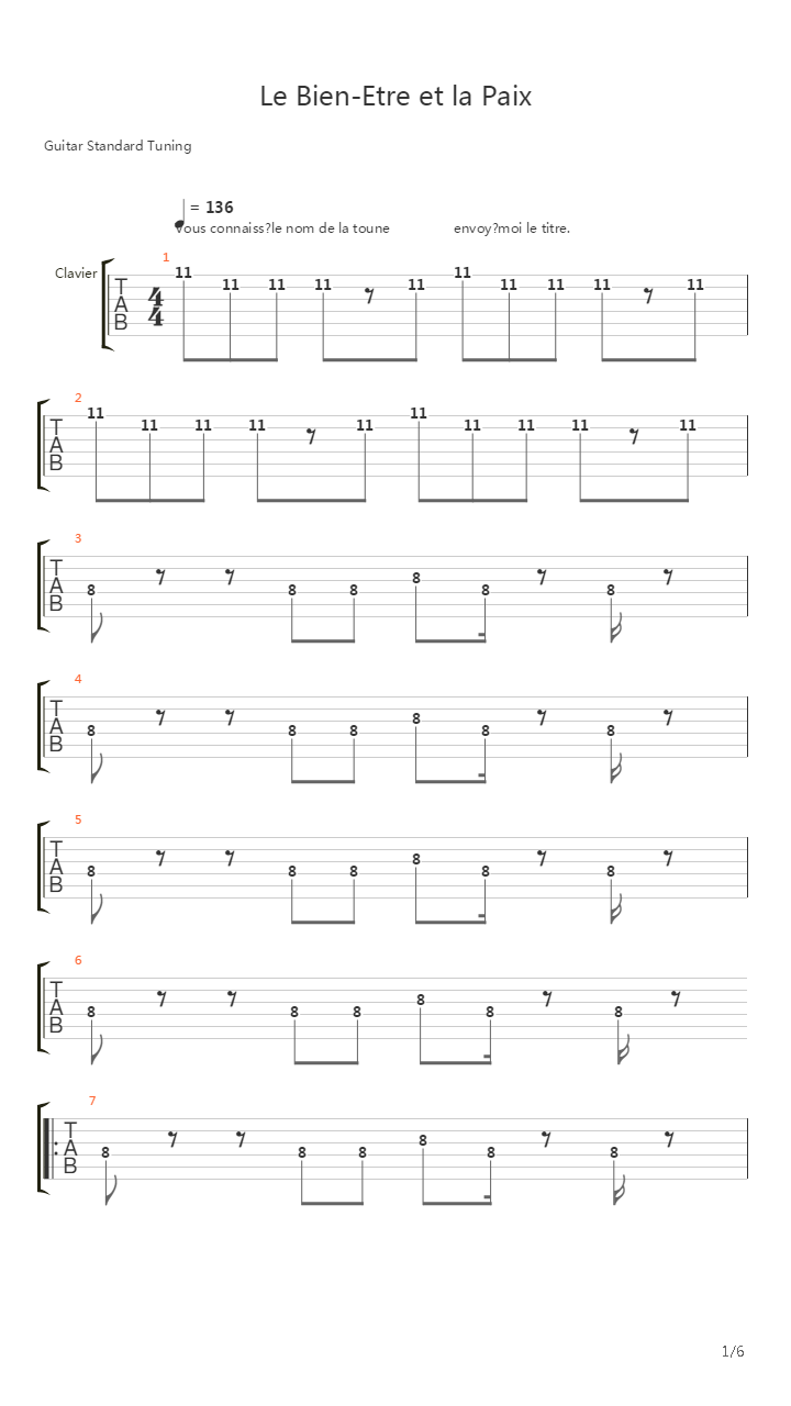 Le Bien-Etre et la Paix吉他谱