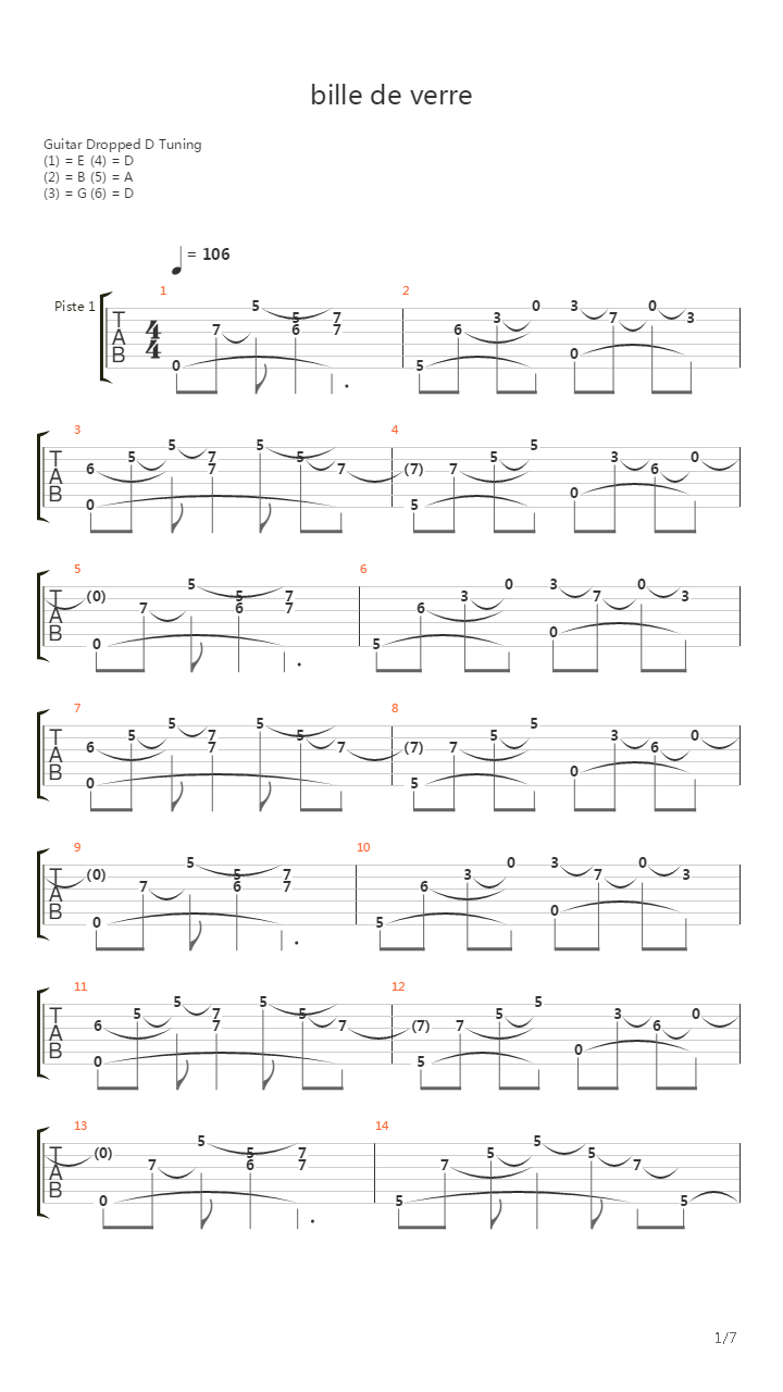 Bille De Verre吉他谱