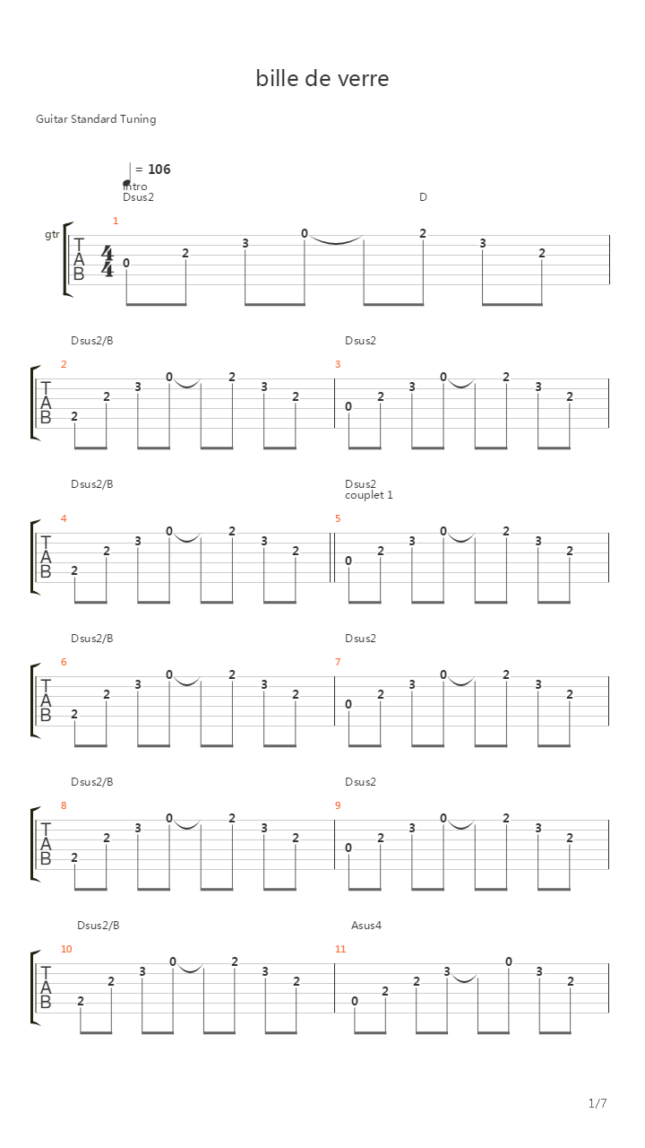 Bille De Verre吉他谱