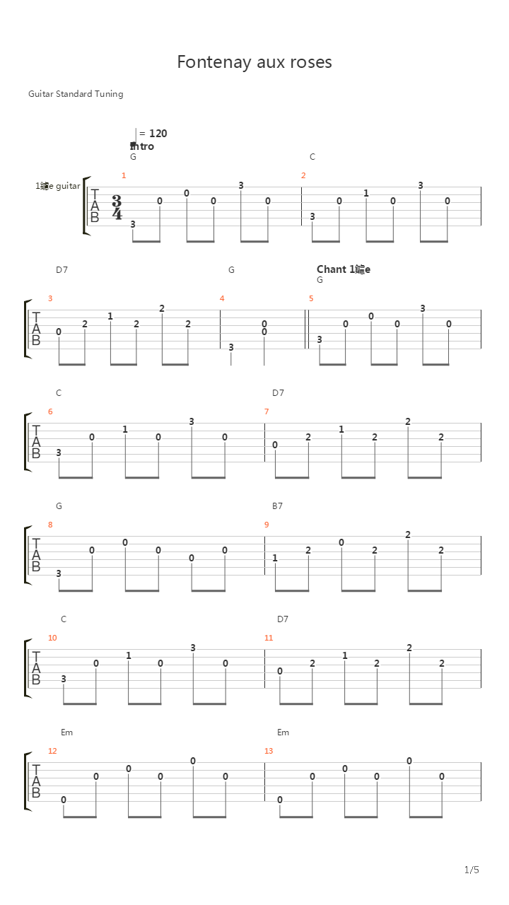 Fontenay Aux Roses吉他谱