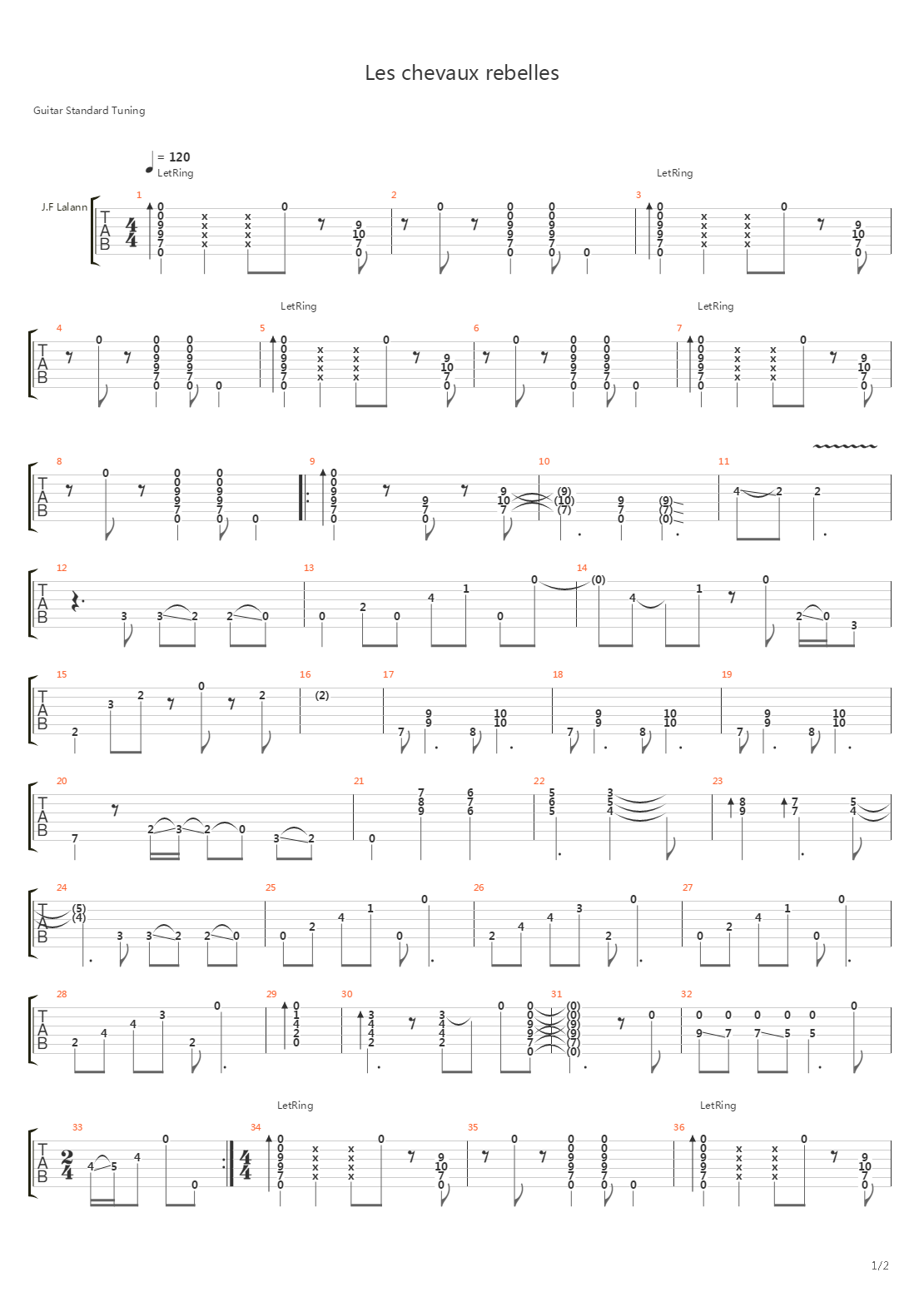 Les Chevaux Rebelles吉他谱