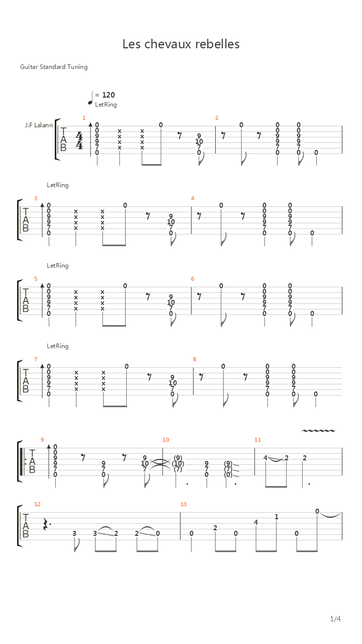 Les Chevaux Rebelles吉他谱