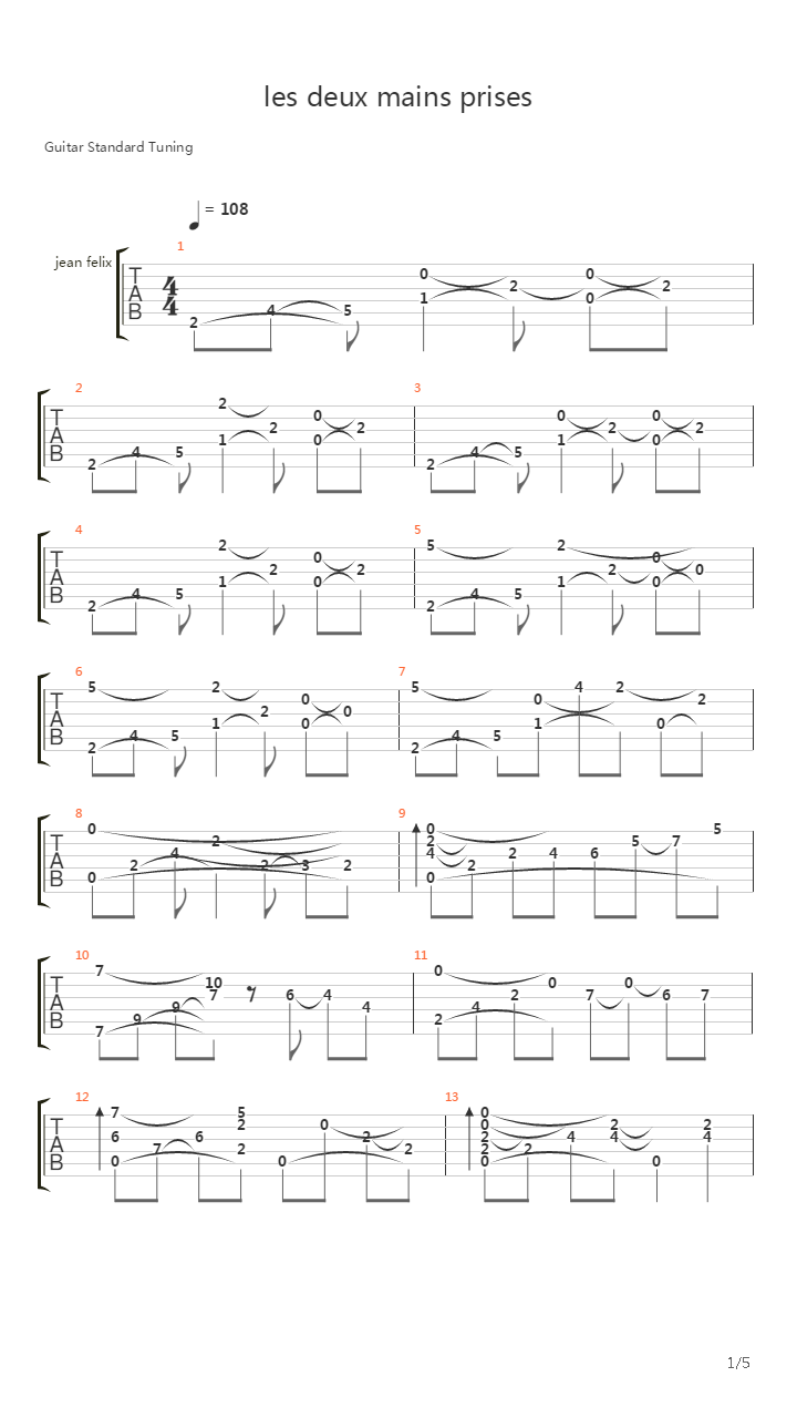 Les Deux Mains Prises吉他谱