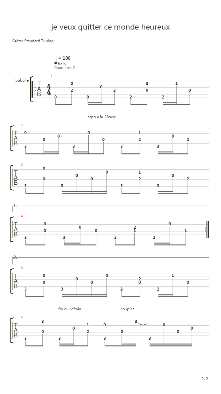 je veux quitter ce monde heureux吉他谱