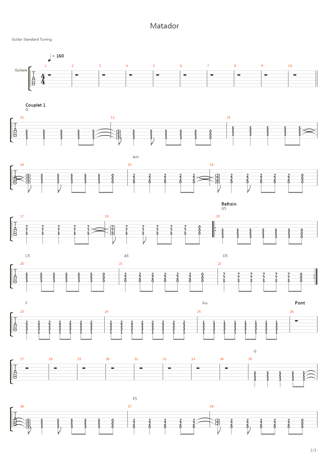 Matador吉他谱