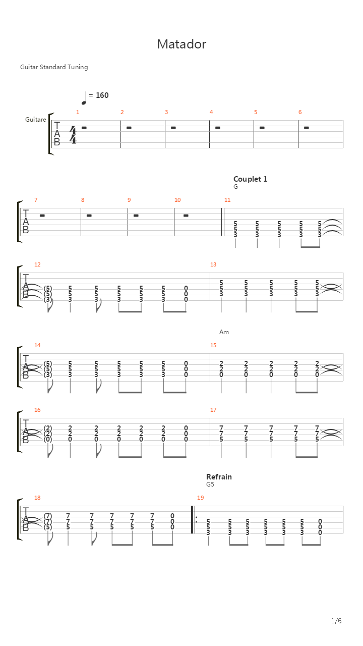 Matador吉他谱
