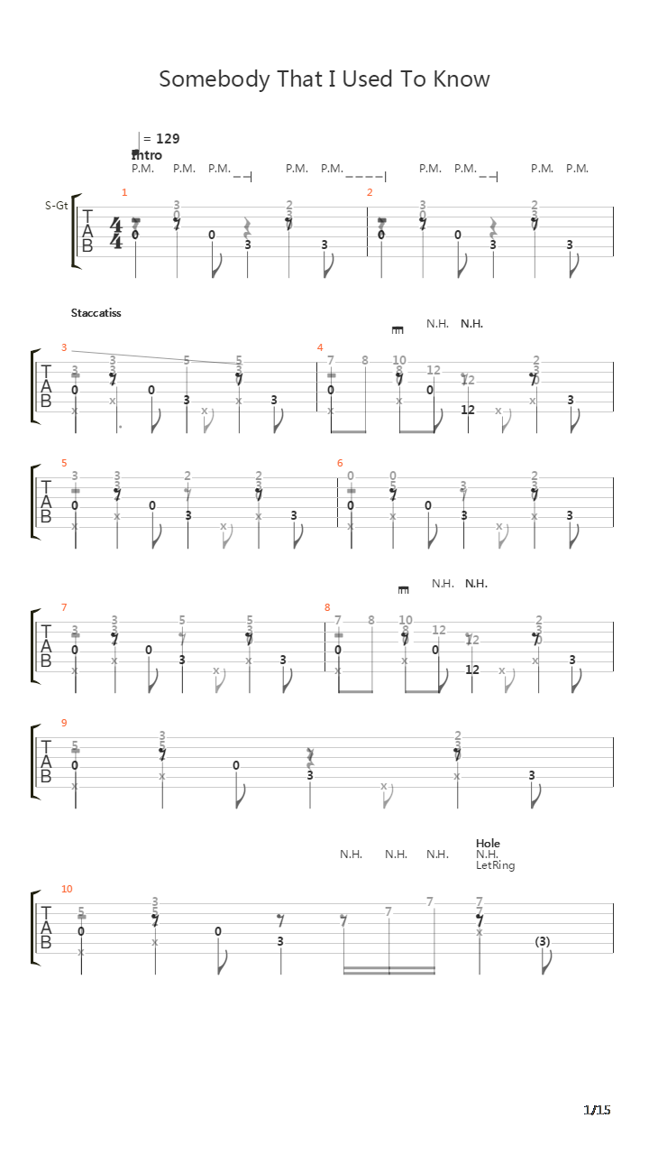 Somebody That I Used To Know (Gotye)吉他谱