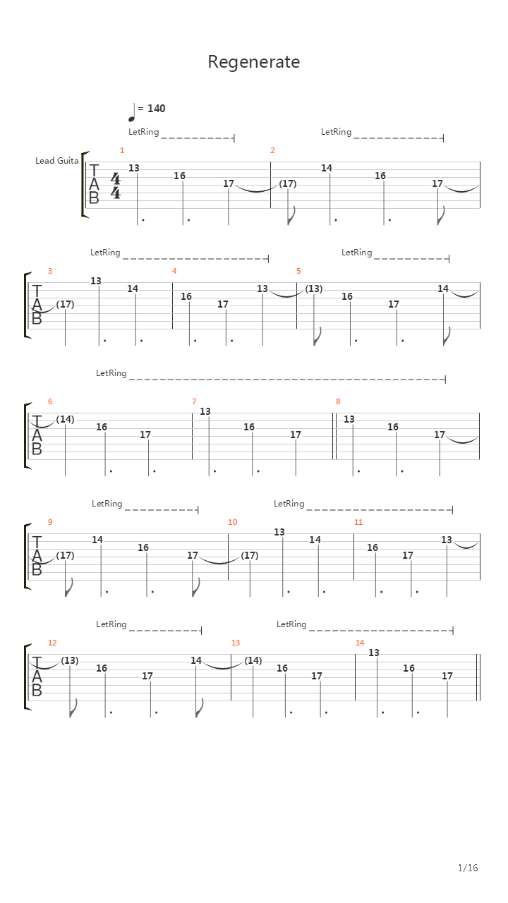 Regenerate吉他谱