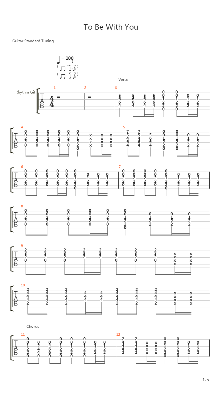 To Be With You吉他谱