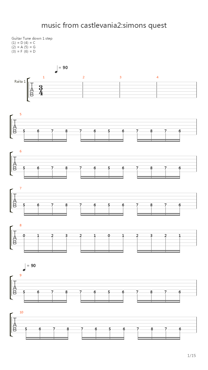 Music from caslevania 2吉他谱