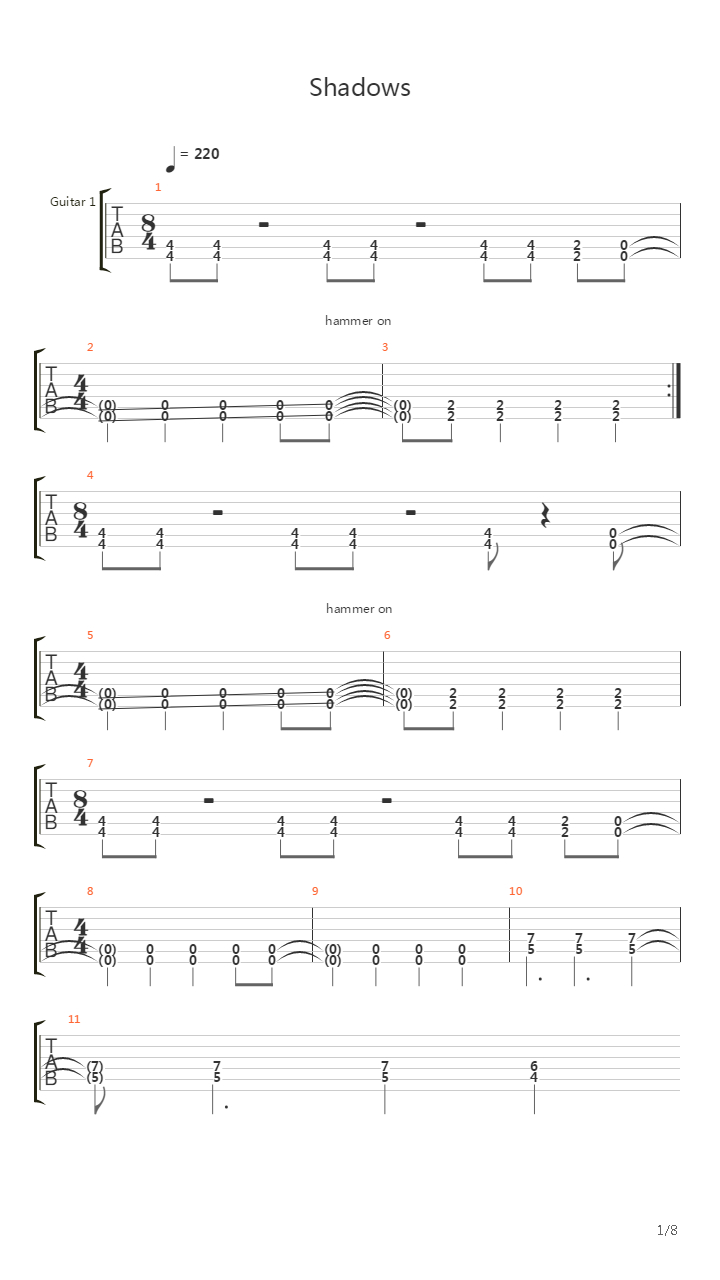 Shadows吉他谱