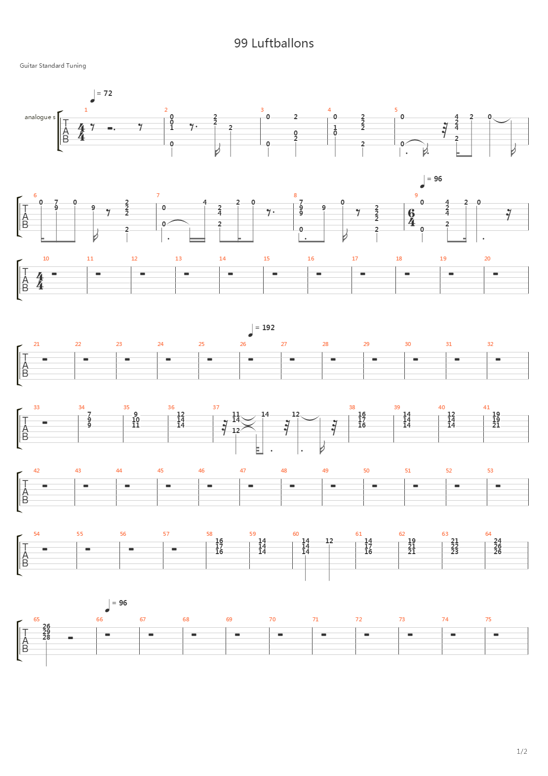 99 Luftballons吉他谱