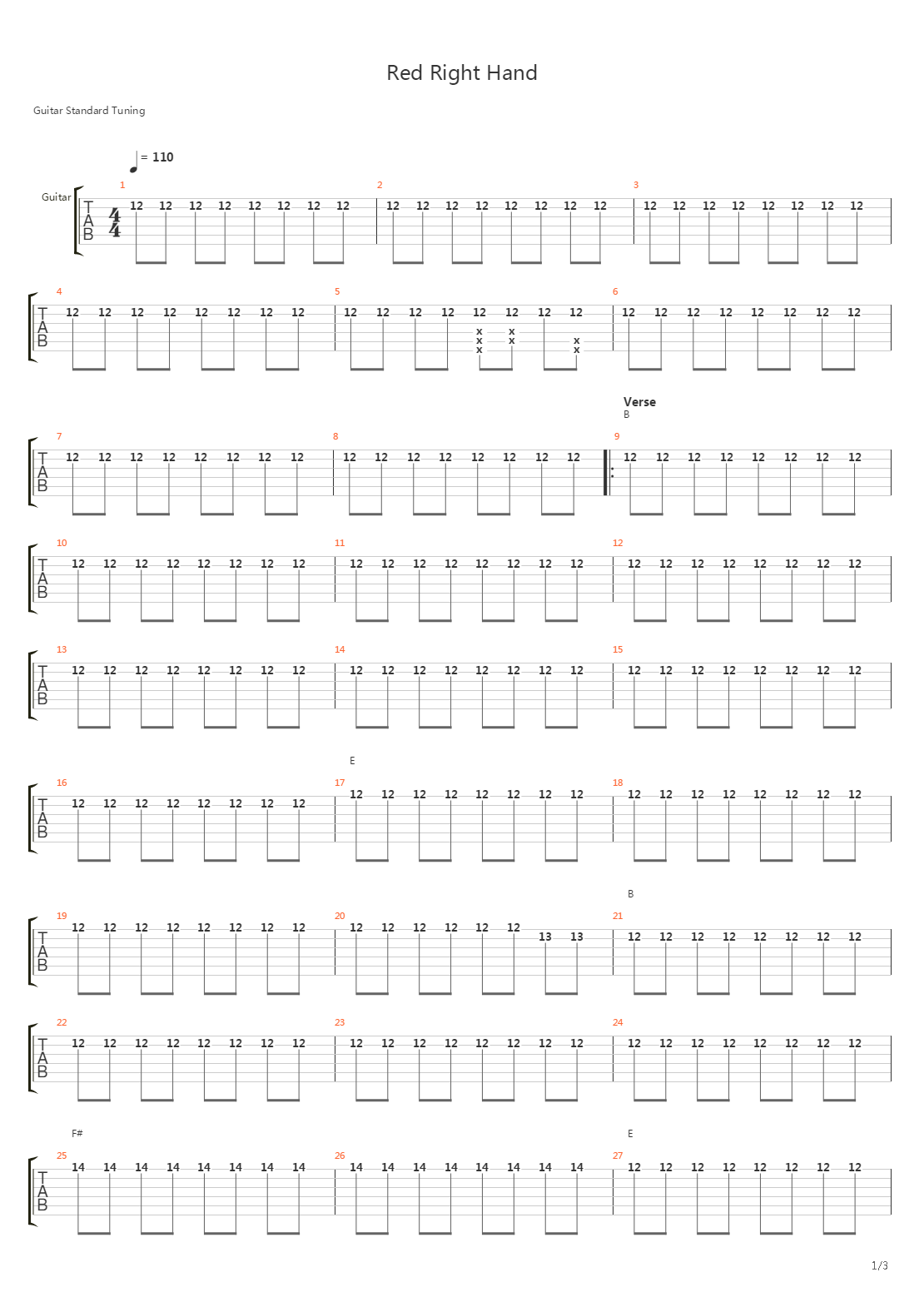 Red Right Hand吉他谱