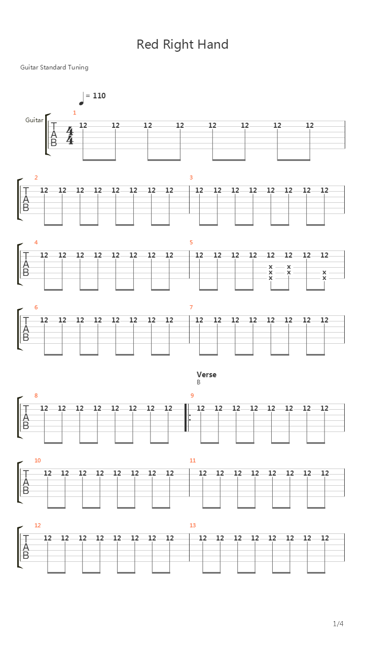 Red Right Hand吉他谱