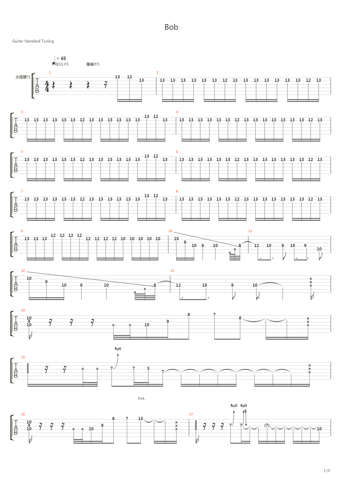 Bob吉他谱