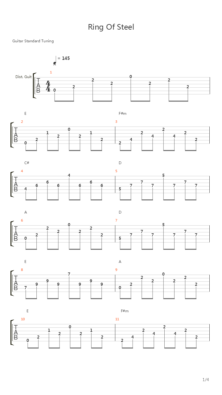 Ring Of Steel吉他谱