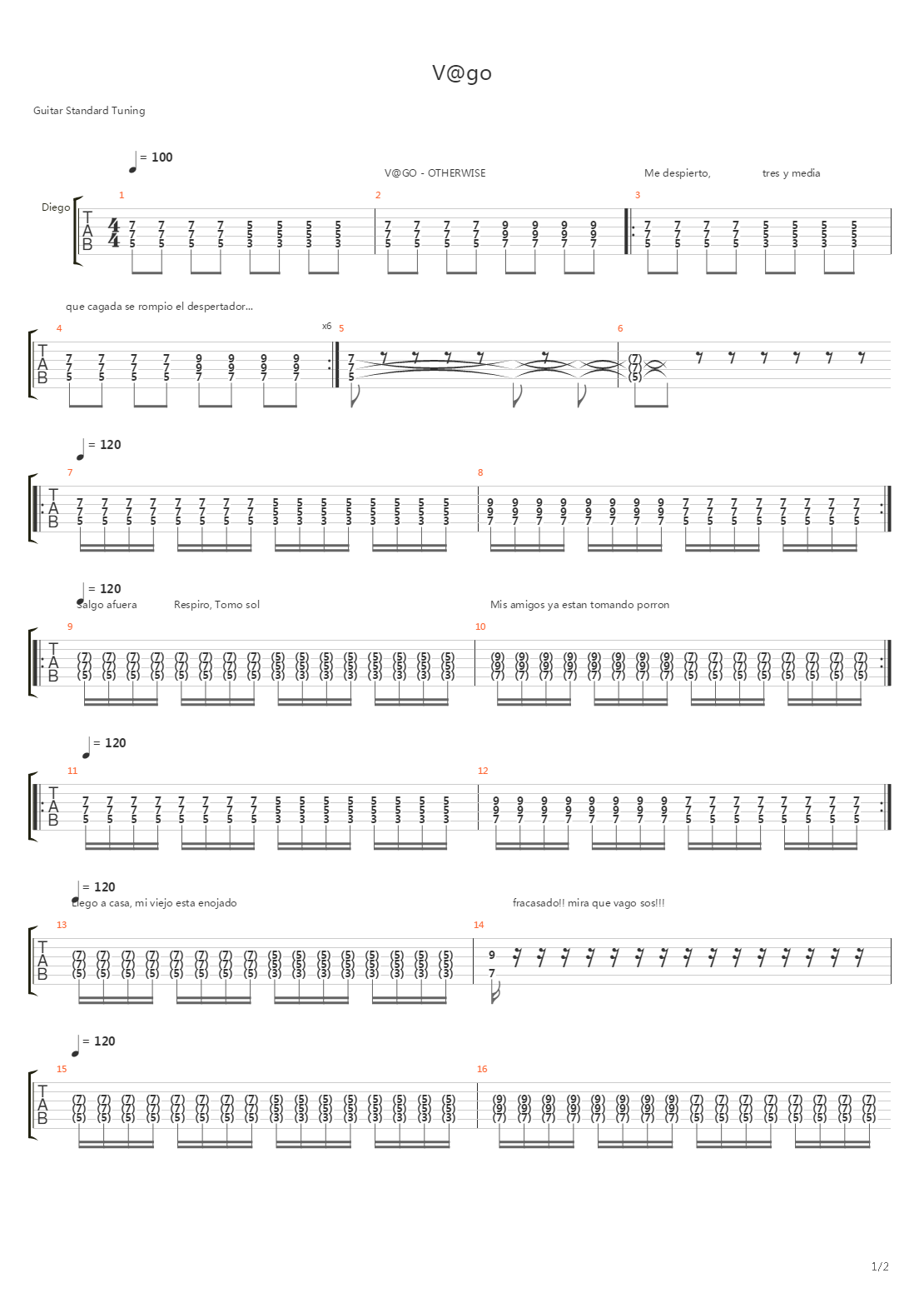 Vago吉他谱