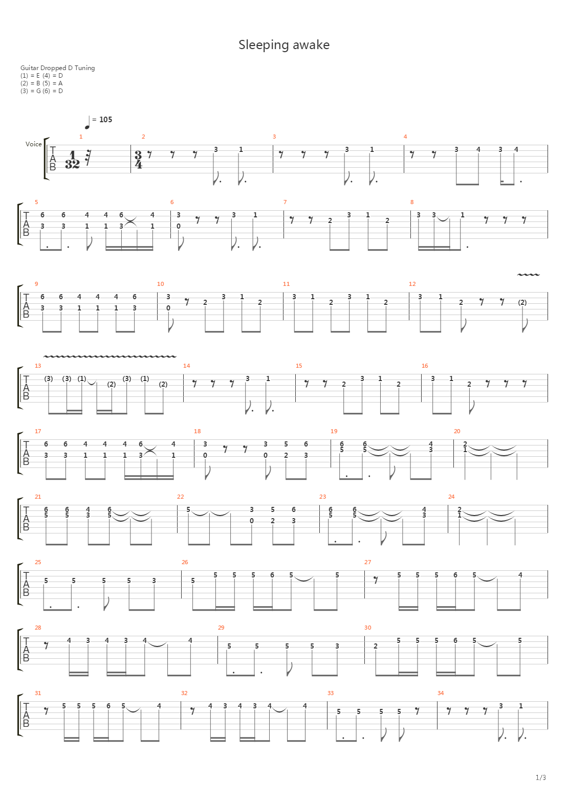 Sleeping Awake吉他谱