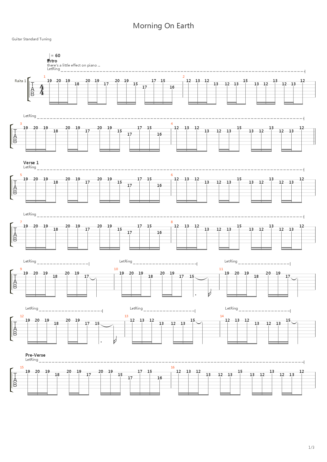 Morning On Earth吉他谱