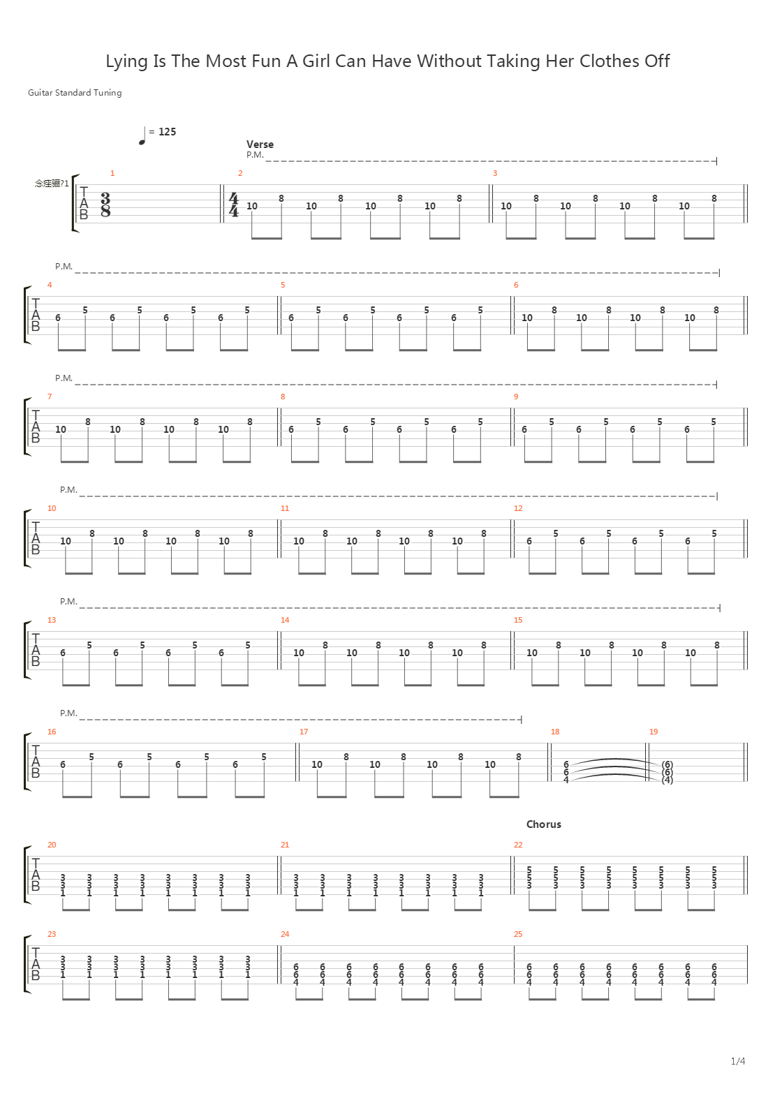 Lying Is The Most Fun A Girl Can Have Without Taking Her Clothes Off吉他谱