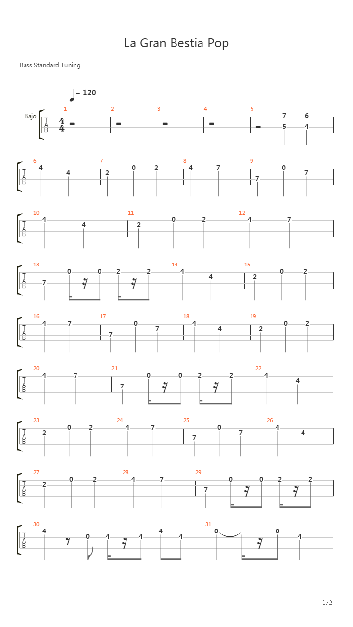 La Gran Bestia Pop吉他谱