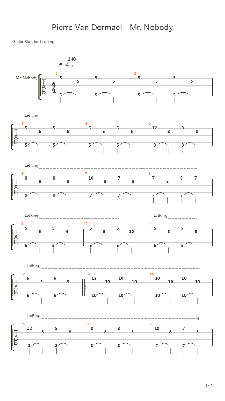 Mr. Nobody吉他谱