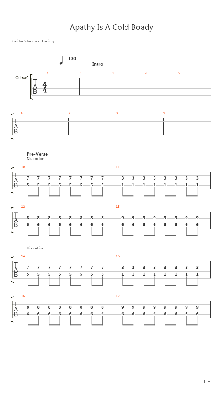 Apathy Is A Cold Body吉他谱