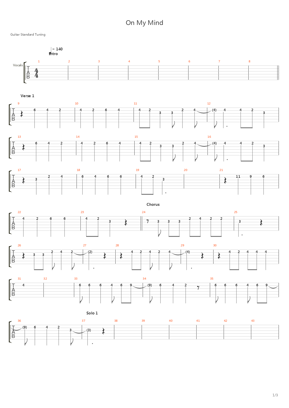 On My Mind吉他谱