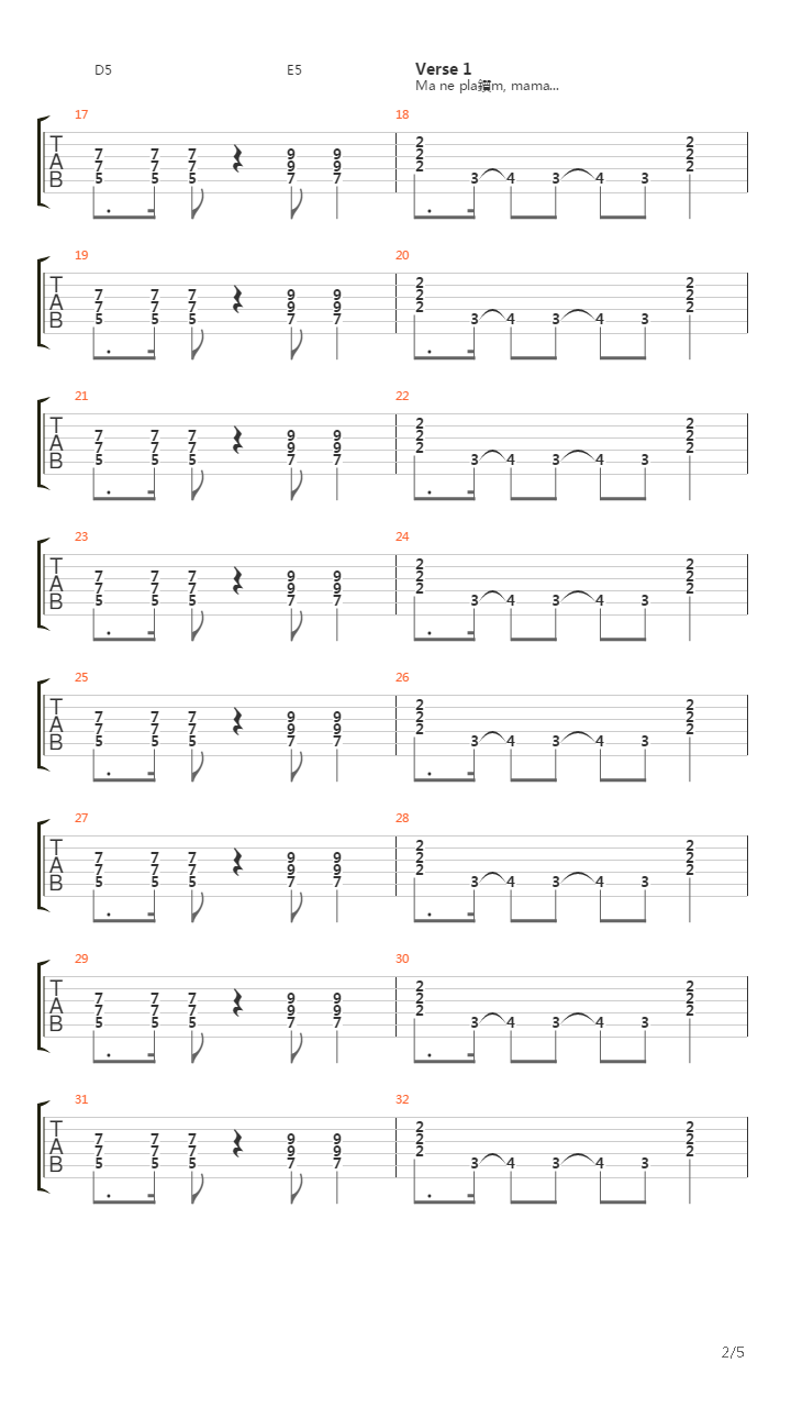 Ne Zovi Mama Doktora吉他谱