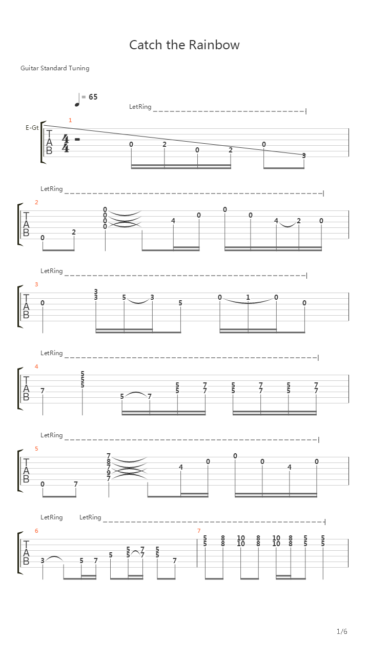 Catch The Raibow吉他谱