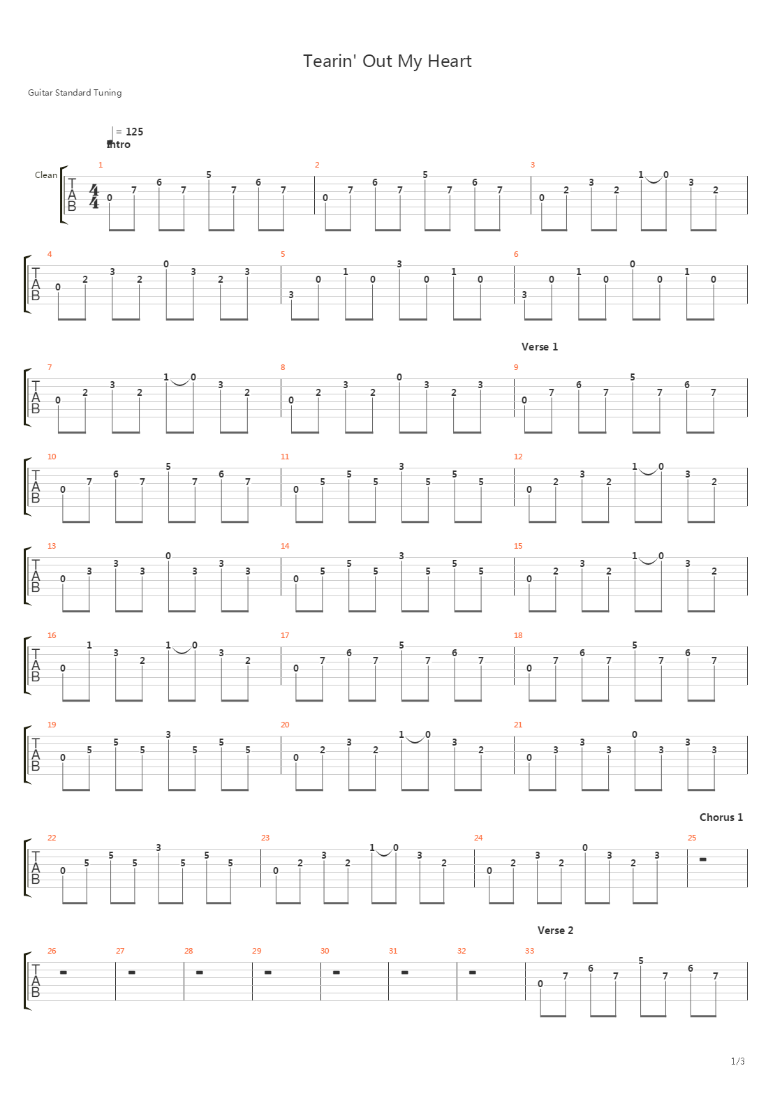 Tearin' Out My Heart吉他谱