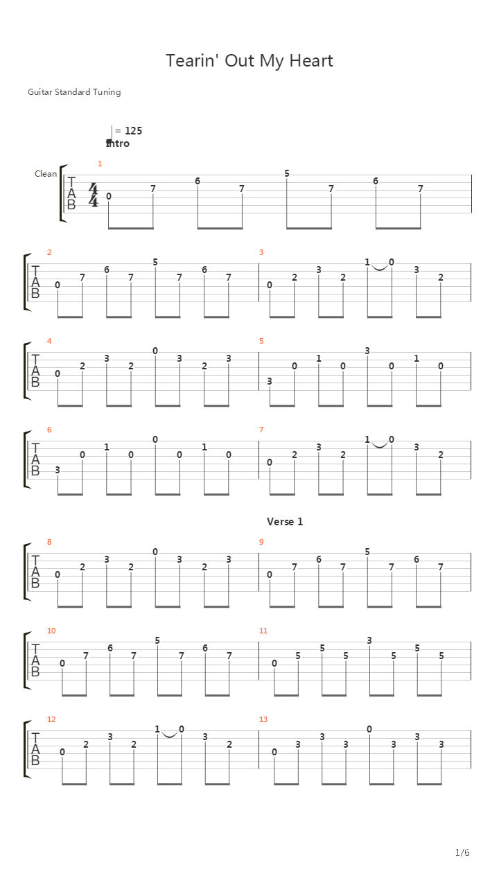 Tearin' Out My Heart吉他谱