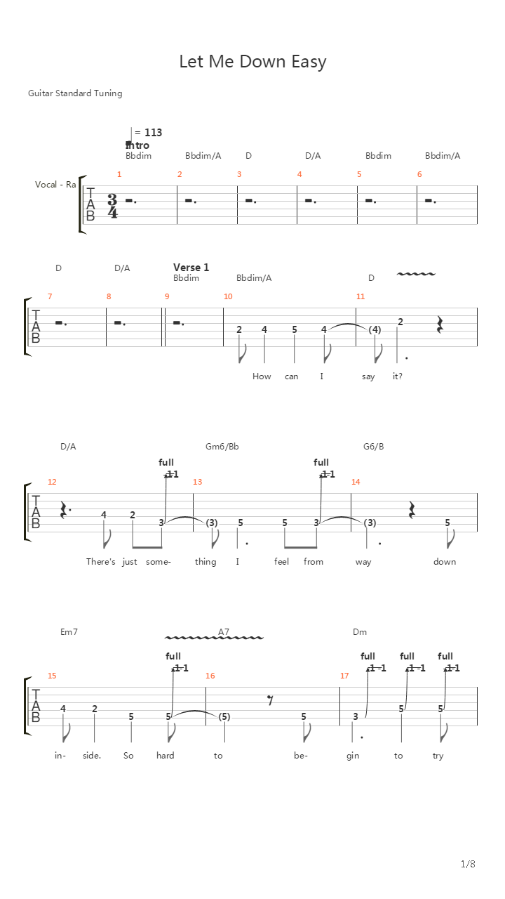 Let Me Down Easy吉他谱