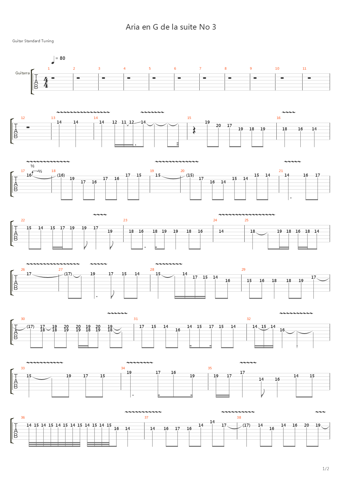 Aria en G de la suite No 3吉他谱