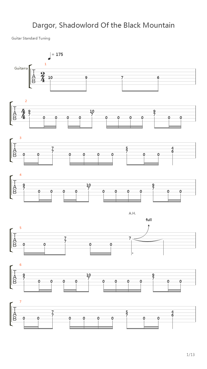 Dargor, Shadowlord Of The Black Mountain吉他谱