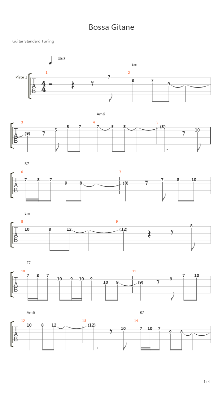 Bossa Gitane吉他谱