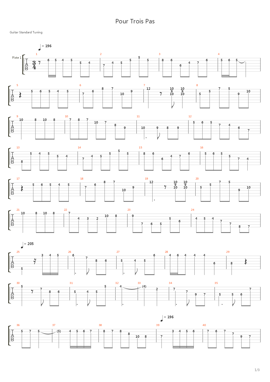 Pour Trois Pas吉他谱