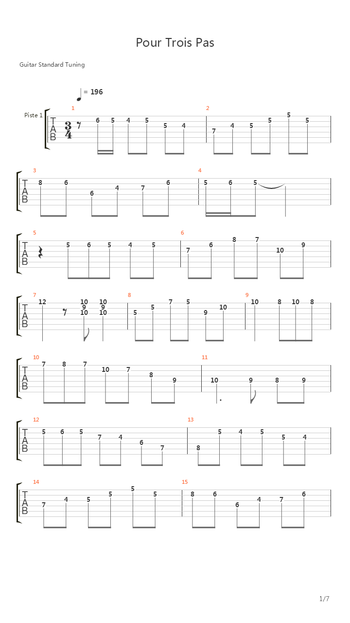 Pour Trois Pas吉他谱