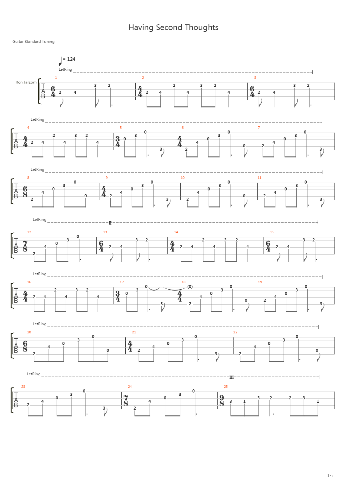 Having Second Thoughts吉他谱