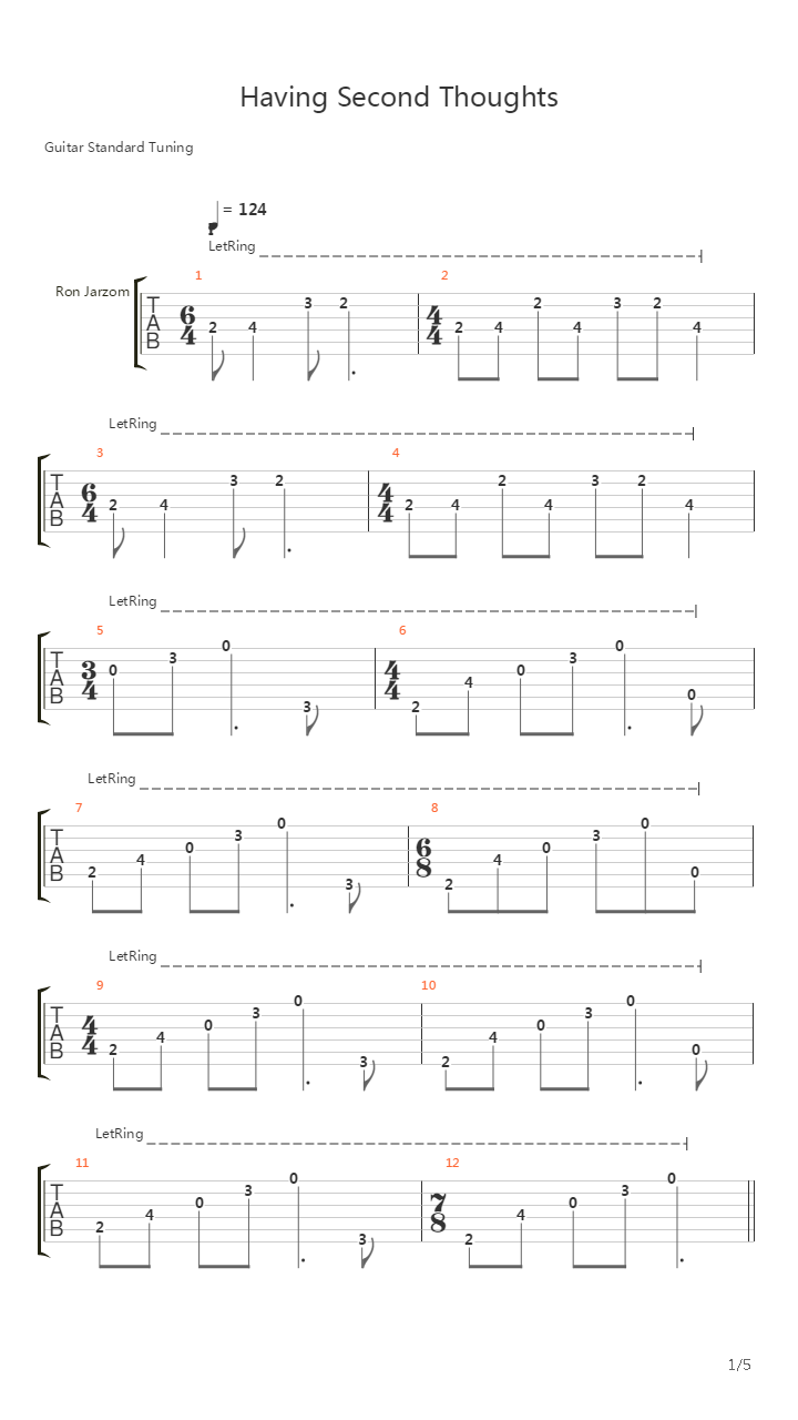 Having Second Thoughts吉他谱