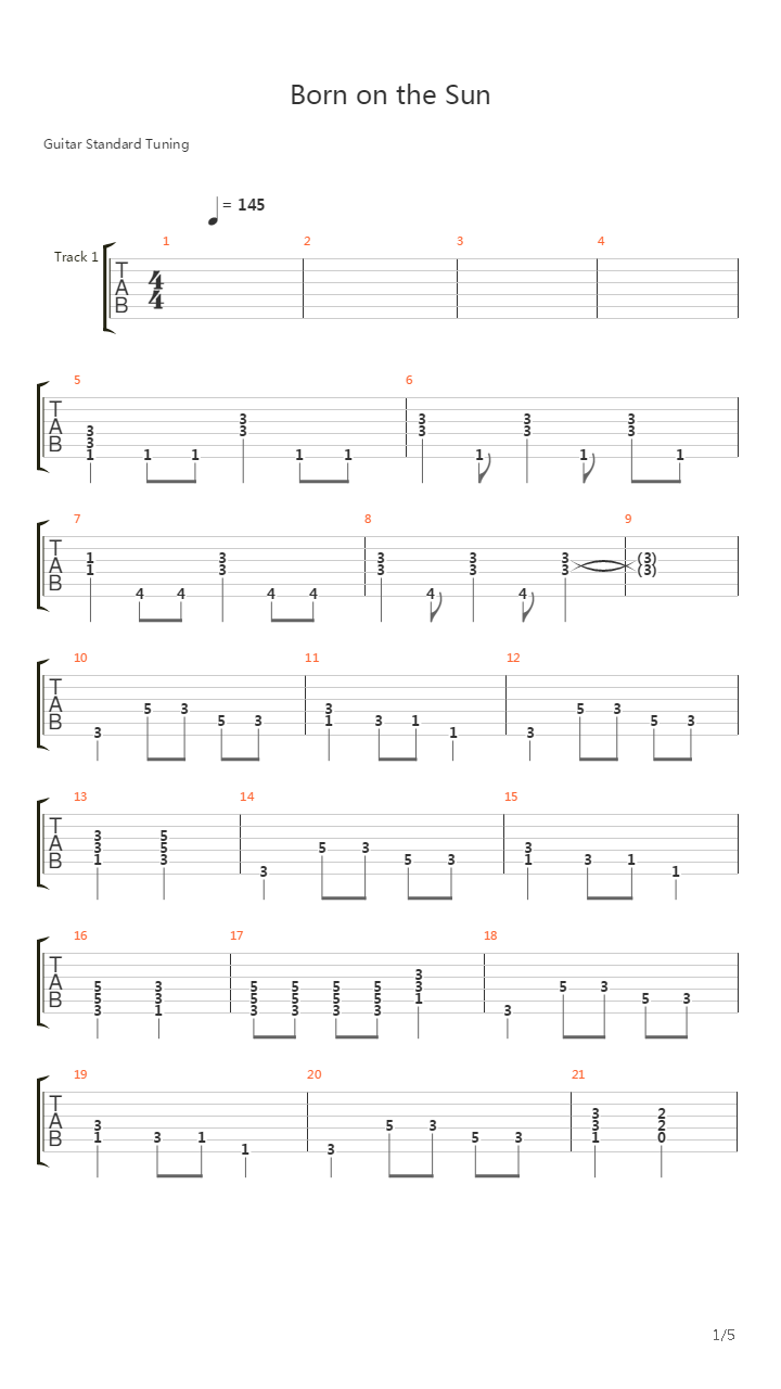Born On The Sun吉他谱