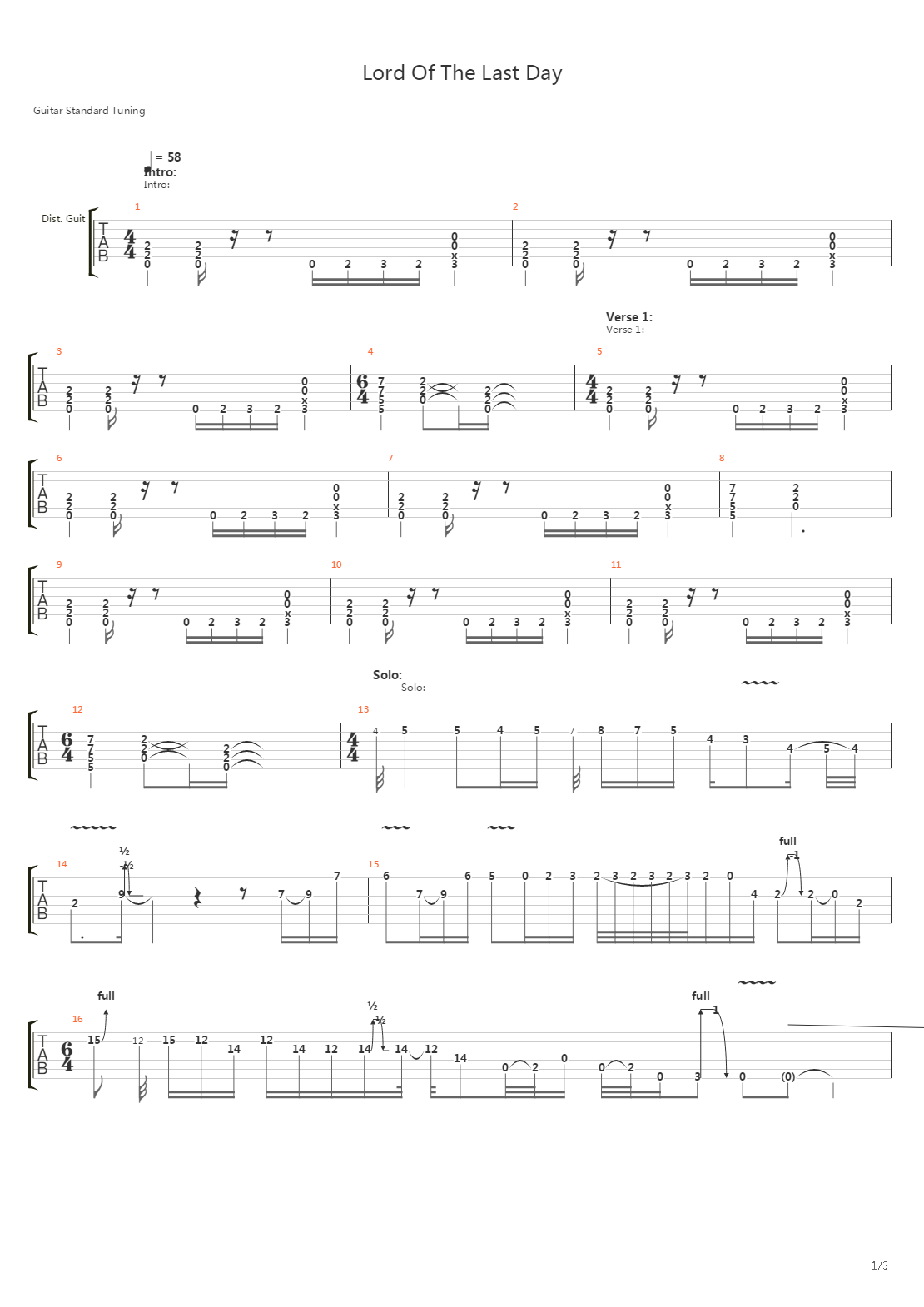 Lord Of The Last Day吉他谱